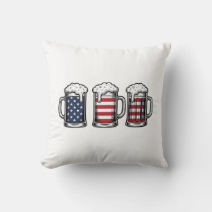 Coussin Tasses à bière patriotiques Conception de chemise 