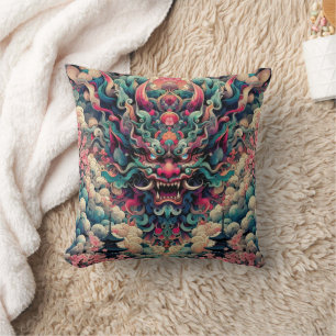 Coussin tatouage abstrait Oni démon symétrique oriental