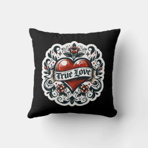 Coussin Tatouage de cœur d'amour vrai Autocollant Style Ar