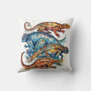 Coussin Tatouage de lézard tribal vibrant
