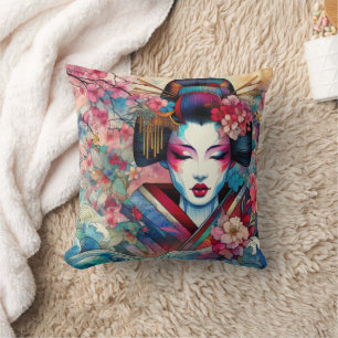 Coussin tatouage oriental abstrait de la Geisha sakura fle