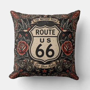 Coussin Tatouage Route 66 Americana Culture Routière
