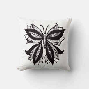 Coussin Tatouage Tribal Noir Et Blanc Papillon