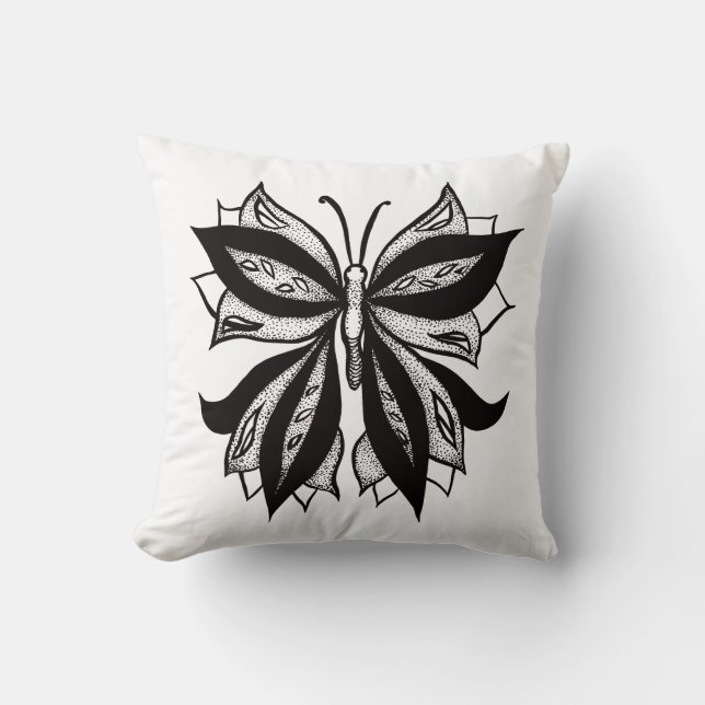 Coussin Tatouage Tribal Noir Et Blanc Papillon (Recto)