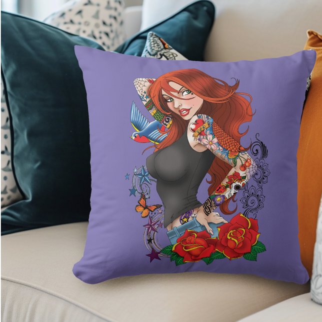 Coussin Tatouages de femme rousse (Créateur téléchargé)