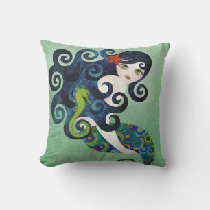 Coussin Tatouille de sirène aigue-marine américaine MoJo