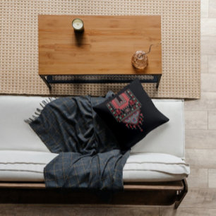 Coussin Tatreez Noir Thobe Motif Décor henné