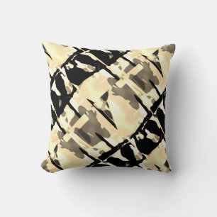 Coussin Taupe Beige Noir Abatté Abstrait Carreaux