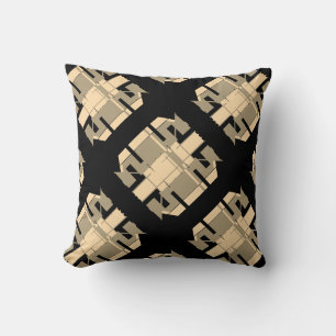 Coussin Taupe Beige sur Motif Diagonal Géométrique Noir