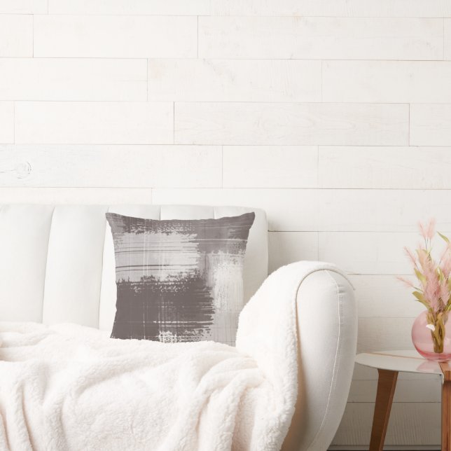 Coussin Taupe blanc Abstrait brosses (Canapé)