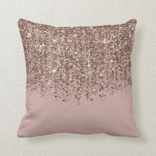 Coussin Taupe Blush Rose Pâle Bronze Paillettes en Cascade