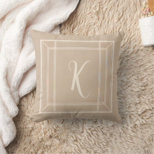 Coussin Taupe & Crème Monogram Minimaliste