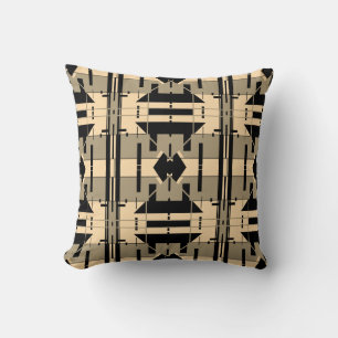 Coussin Taupe Crème Noir Géométrique Carrelage Abstrait De