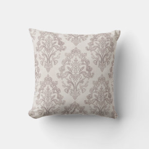 Coussin Taupe Doux Damassé Aquarelle Floral Classique