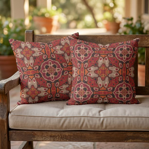 Coussin Taupe Marron Terre Cuite Rouge Orange Art Tribal