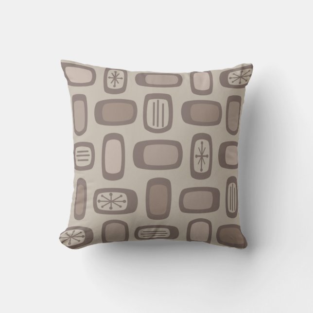 Coussin Taupe Rectangles arrondies MCM du milieu du siècle (Recto)