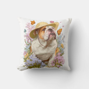 Coussin Taureau de jardin - Chien drôle floral