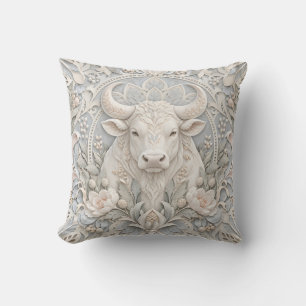 Coussin Taureau Relief en Porcelaine Bleu Ivoire