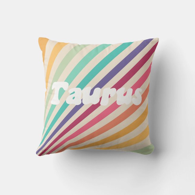 Coussin Taurus Astrologie Zodiac Retro Rainbow Round Couss (Verso)