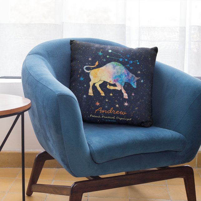 Coussin Taurus Constellation Zodiaque Aquarelle Star Galax (Créateur téléchargé)