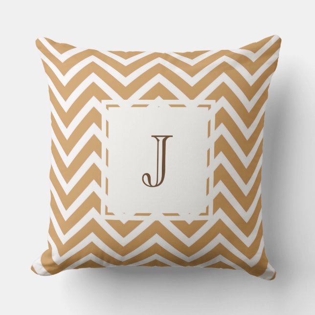 Coussin Tea Brown classique chevron monogramme (Recto)