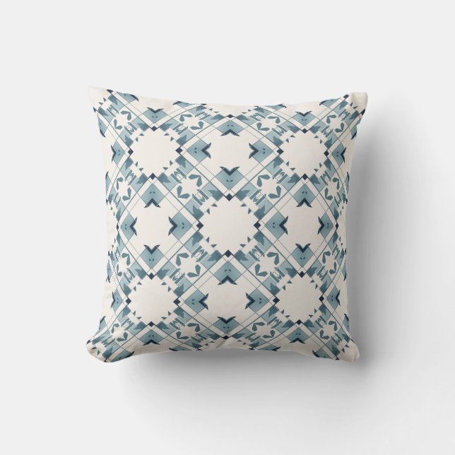 Coussin Teal Blue White Diamond-like Crisscross Large Tile (Recto)