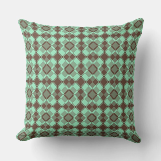 Coussin Teal Brown Checker Argyle Pattern (Recto)