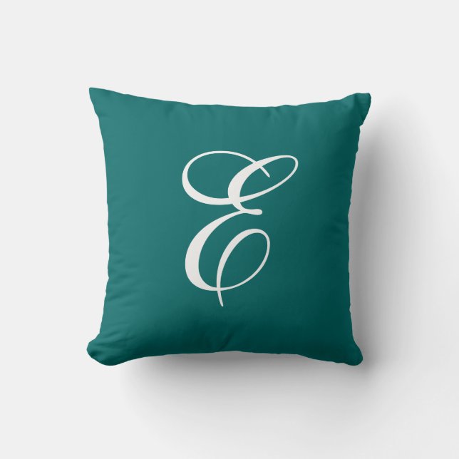 Coussin Teal élégant et carreau blanc de monogramme (Recto)