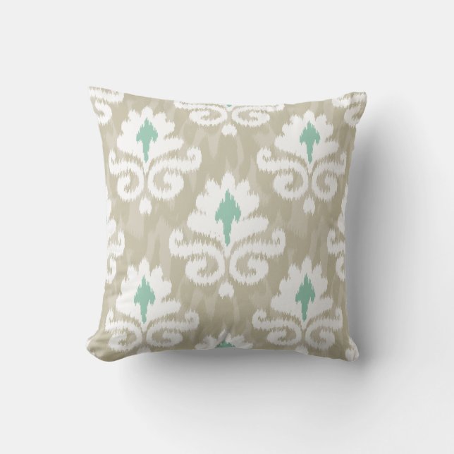 Coussin Teal et copie ethnique de Boho de turquoise d'Ikat (Recto)