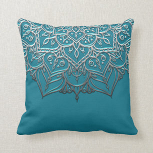 Coussin Teal et Marocain minimal élégant de mandala