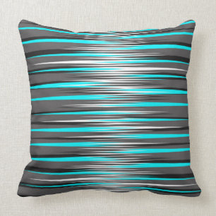 Coussin Teal, gris, blanc, et rayures de noir