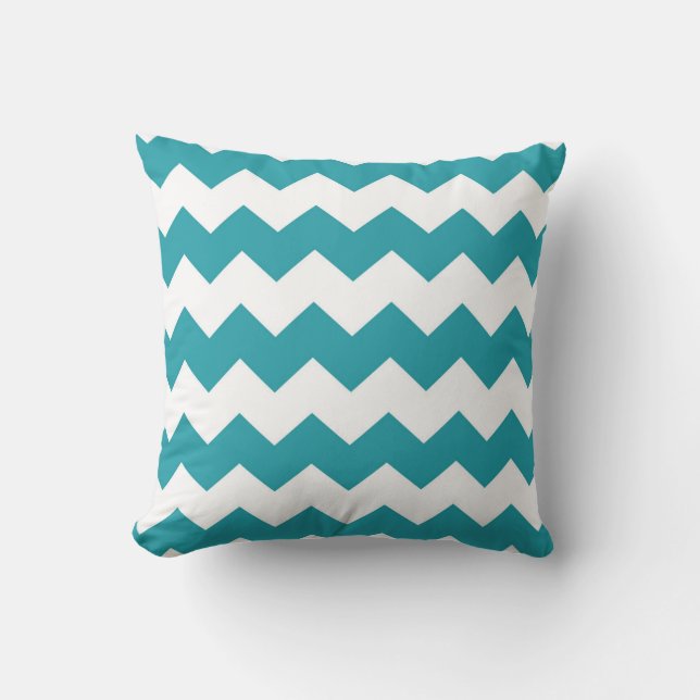 Coussin Teal/motif léger de Chevron de vert de mer (Recto)
