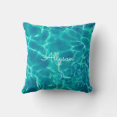 Coussin Teal Pool Water, White Name or Monogram (Verso)