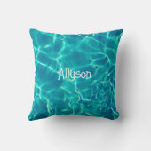 Coussin Teal Pool Water, White Name or Monogram, Vs 2 (Verso)