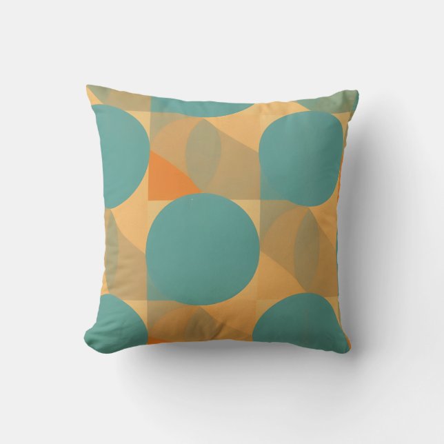 Coussin Teal, Tan, and Orange in Retro Look Pattern (Recto)