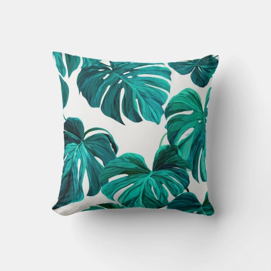 Coussin Teal Tropical Monstera Leaf Seamless Pattern Art (Recto)