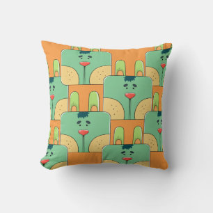 Coussin Team Bunny Face - Vert et Orange