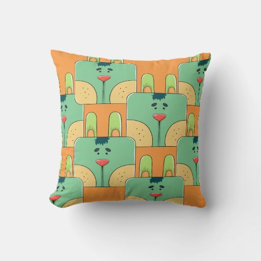 Coussin Team Bunny Face - Vert et Orange (Recto)