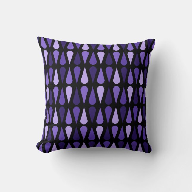 Coussin Teardrops du milieu du siècle rétro Indigo noir (Recto)