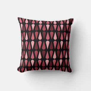 Coussin Teardrops du milieu du siècle rétro rouge noir