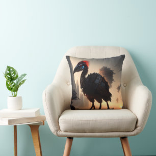 Coussin "Techno-Feathers : Le robot futuriste Emu"