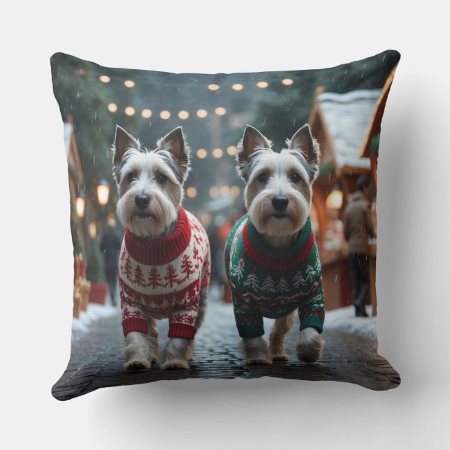 Coussin Teckels Skye Noël Neige Vacances  (Verso)