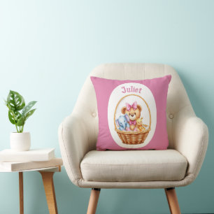 Coussin Teddy & amis dans un panier