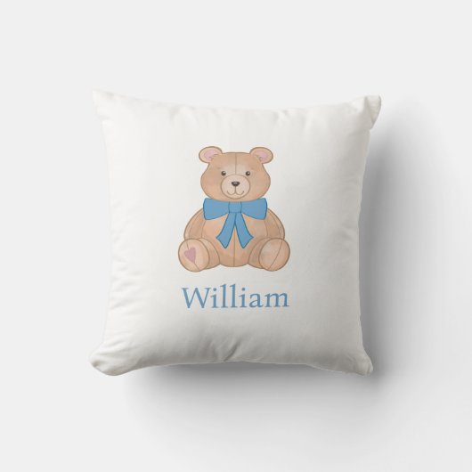 Coussin Teddy Bear Blue Bow Nursery (Recto)