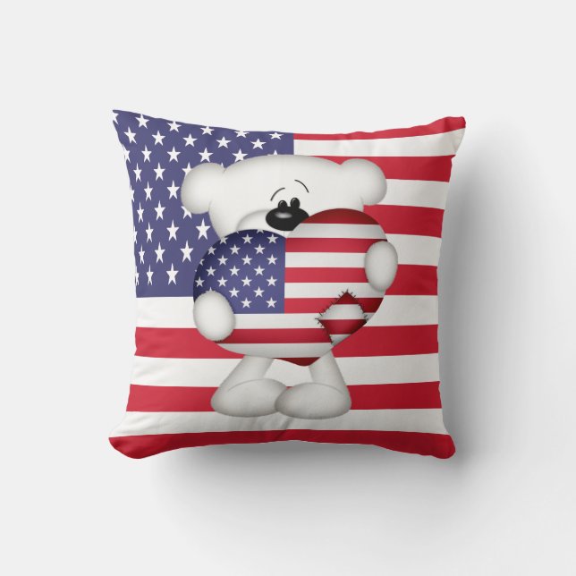 Coussin Teddy Bear et Big USA Flag Heart (Recto)