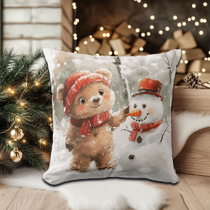 Coussin Teddy Bear et Snowman