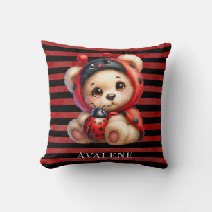 Coussin Teddy Bear Ladybug Stripes Girl Baby shower cadeau