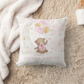Coussin Teddy Bear Lune Stars rose Or Ballons Bébé Fille (Couverture)