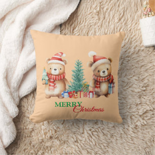 Coussin Teddy Bear Père Noël Red Green Joyeux Noël Party