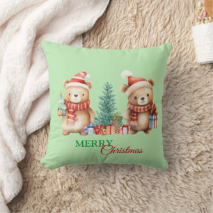 Coussin Teddy Bear Père Noël Red Green Joyeux Noël Party